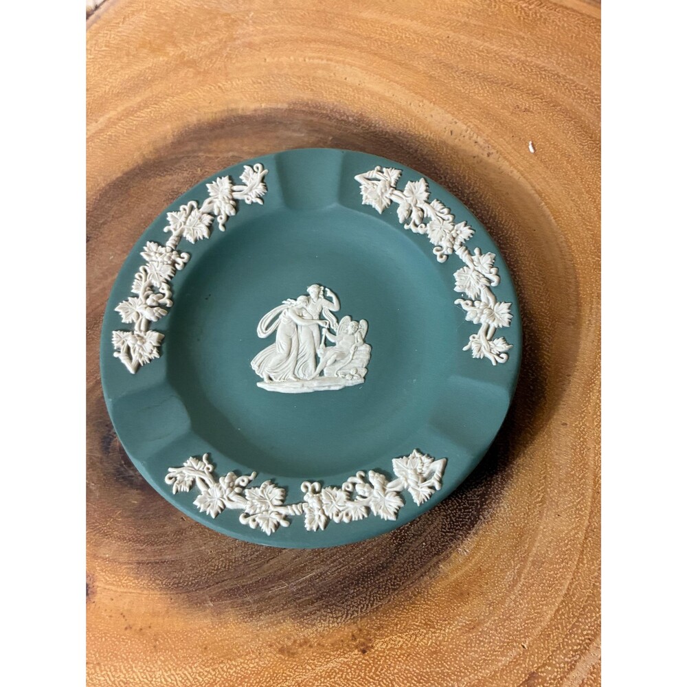 RARE Vintage 80s Wedgwood Teal Jasperware Trinket Dish/Ashtray Neoclassical